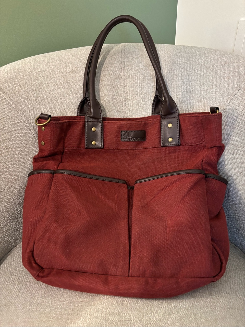 LEVENGER Oxford Book Tote - Dark Burgundy with Brown Leather Trim BRAND NEW